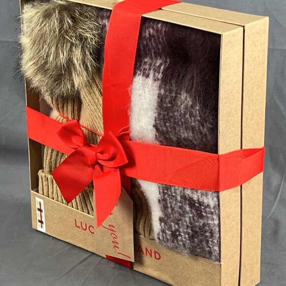 New in Box, Lucky Brand Camel Pom Beanie & Matching Scarf Set. - Picture 2 of 4